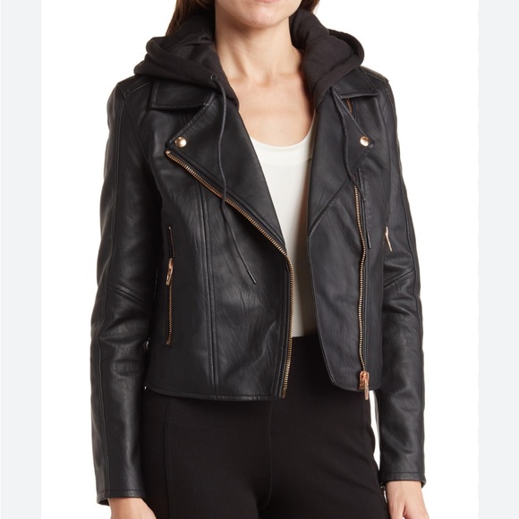 [NWOT] Blank NYC // Faux Leather Hooded Crop Moto Jacket In Meant To Be Size: 3X - Picture 1 of 8